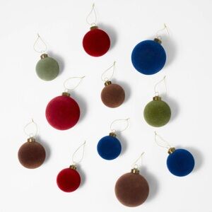 Set of 11 Velvet Christmas Ornaments Red/ Green/Brown/Blue Studio McGee